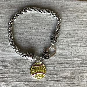 Softball Rhinestone Charm Bracelet Jewelry